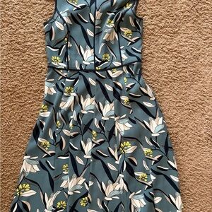 Ann Taylor Multicolored Ruched Midi Dress V-neck Wedding Guest